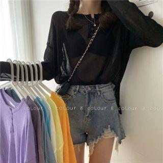 Long-sleeve Plain Wide Knit Top