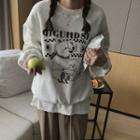 Long-sleeve Round-neck Bear Print Fleece-lined Sweatshirt