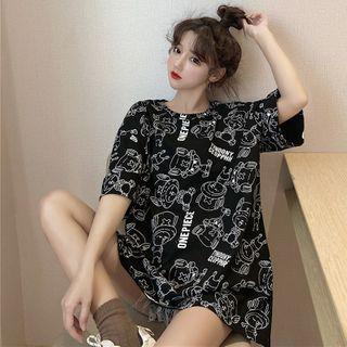 Printed Round-neck Long-shirt