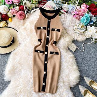 Halter-neck Contrast Trim Knit Dress