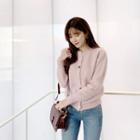 Crew-neck Wool Blend Cardigan Pink - One Size