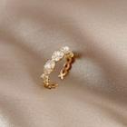 Faux Pearl Rhinestone Alloy Open Ring J257 - Gold - One Size