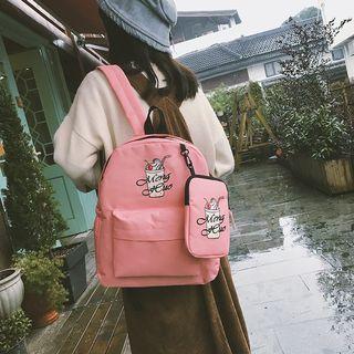 Set: Printed Oxford Backpack With Coin Purse