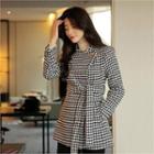 Button-detail Houndstooth Jacket With Sash
