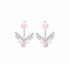 Sterling Silver Simple Fashion Geometric Triangle Freshwater Pearl Stud Earrings With Cubic Zirconia Silver - One Size