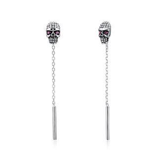 925 Sterling Silver Skull Earrings With Purple Austrian Element Crystal Silver - One Size