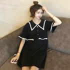 Short-sleeve Collared Mini Dress Black - One Size