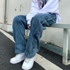 Striped Button-side Loose Fit Jeans