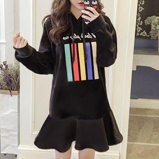 Printed Velvet Hoodie Mini Dress