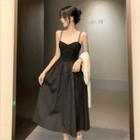 Spaghetti-strap Midi A-line Dress Dress - Black - One Size