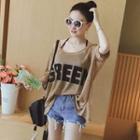 Set: Lettering Elbow-sleeve T-shirt + Camisole Top