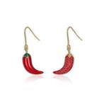 Sterling Silver Plated Gold Fashion Simple Chili Earrings With Red Cubic Zircon Golden - One Size