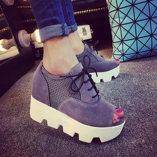 Peep Toe Lace-up Platform Sandals