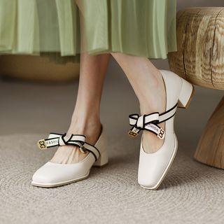 Block Heel Bow Mary Jane Mules