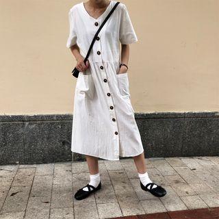 Pocketed Short-sleeve Midi Dress