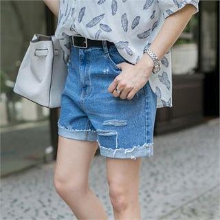 Distressed Relaxed Denim Shorts