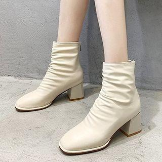 Chunky Heel Shirred Short Boots