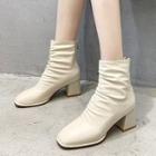 Chunky Heel Shirred Short Boots