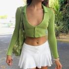 V-neck Polo Collar Cropped Top