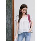 Square-neck Eyelet-lace Blouse