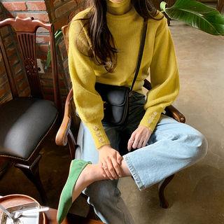 Turtleneck Bishop-sleeve Sweater