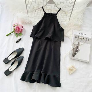 Ruffle-trim Halter Mini Dress