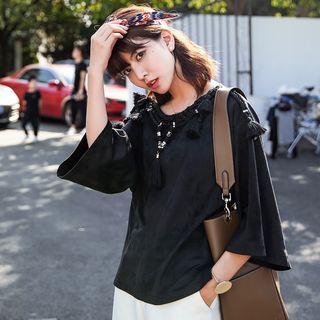 Tasseled 3/4-sleeve T-shirt