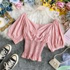 V-neck Short-sleeve Ruched Blouse