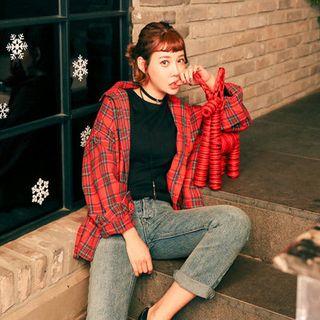 Floral Embroidered Plaid Shirt