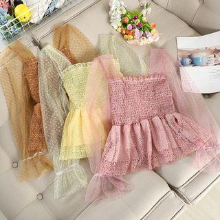 Bell-sleeve Smocked Lace Top