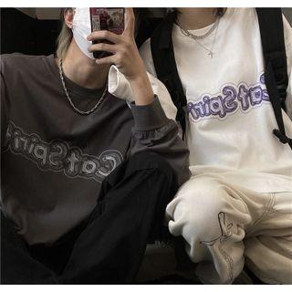 Long Sleeve Round Neck Letter T-shirt