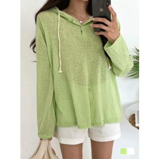 Henley-neck Boxy M Lange Hoodie