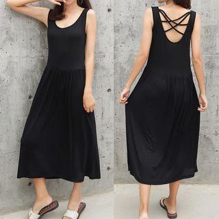 Sleeveless Cross-back Midi A-line Dress