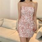 Spaghetti Strap Zebra Print Mini Dress Pink - One Size