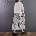 Mock Two-piece Short-sleeve Pattern Panel Dress