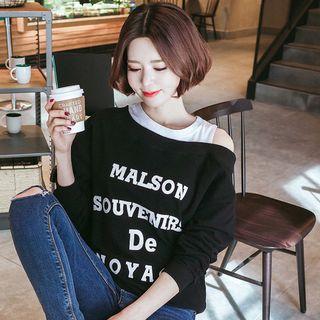 Letter Off-shoulder Long-sleeve Sweatshirt