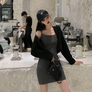 Single-button Cropped Blazer / Sleeveless Sheath Dress