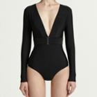 Long-sleeve Plunge-neck Swimsuit