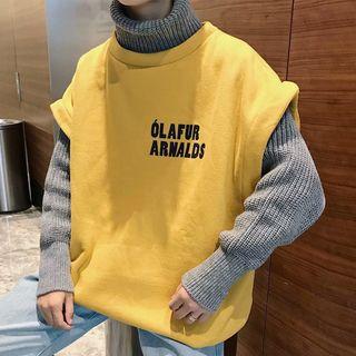 Mock Two-piece Mock Turtleneck Lettering Sweater
