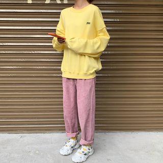 Lettering Pullover / Corduroy Straight-cut Pants