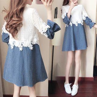 Corset Panel Striped 3/4 Sleeve Dress