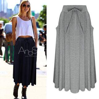 Tie-waist Sheath Plain Midi Skirt
