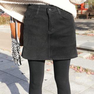 Inset Shorts Brushed-fleece Lined Miniskirt