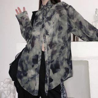 Long Sleeve Tie-dye Shirt / Asymmetric Cropped Vest
