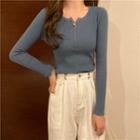 Plain Button-up Long-sleeve Knit Top