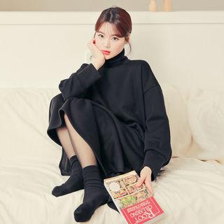 Turtle-neck Fleece-lined Long Dress