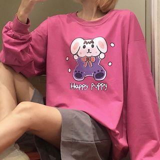 Dog Print Long-sleeve Oversized Top/ Unicorn Headband