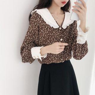 Doll Collar Floral Chiffon Long-sleeved Shirt