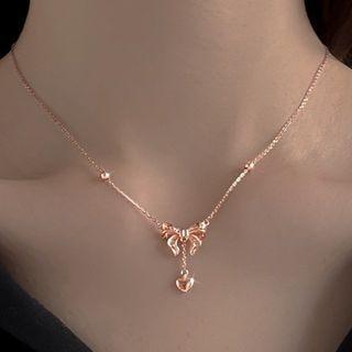 Bow Pendant Sterling Silver Necklace Rose Gold - One Size
