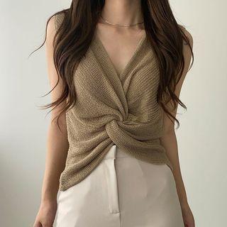 Sleeveless Twist-front Knit Top